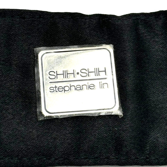 SHIH SHIH Stephanie Lin Black Satin Sequin Silver Metal‎ O-ring Tie Belt 40\